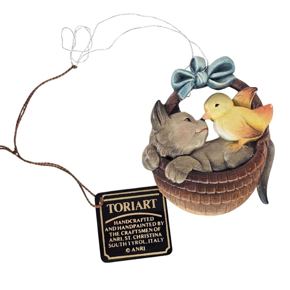 Anri Italy Toriart Love Basket Ornament Ferrandiz Kitten Cat Chick Bird